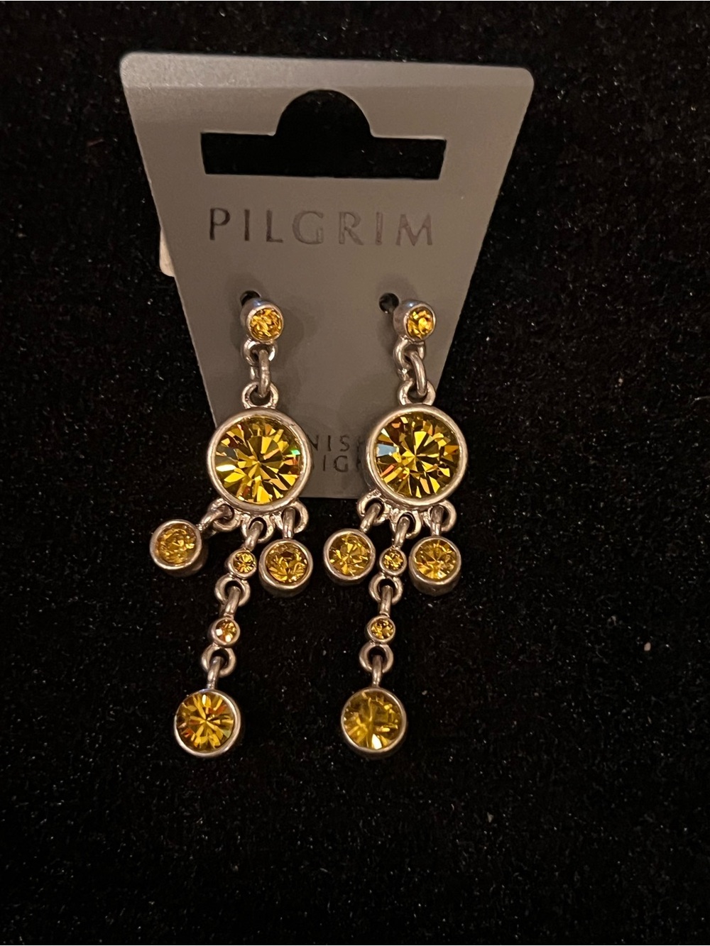 Pilgrim Gold-Tone Yellow Crystal Chandelier Earrings